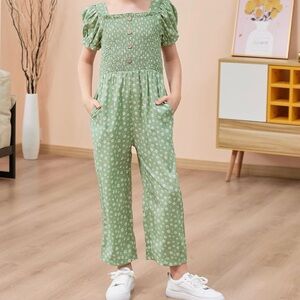 Gorlya Girls Green Floral Jumpsuit Size 6